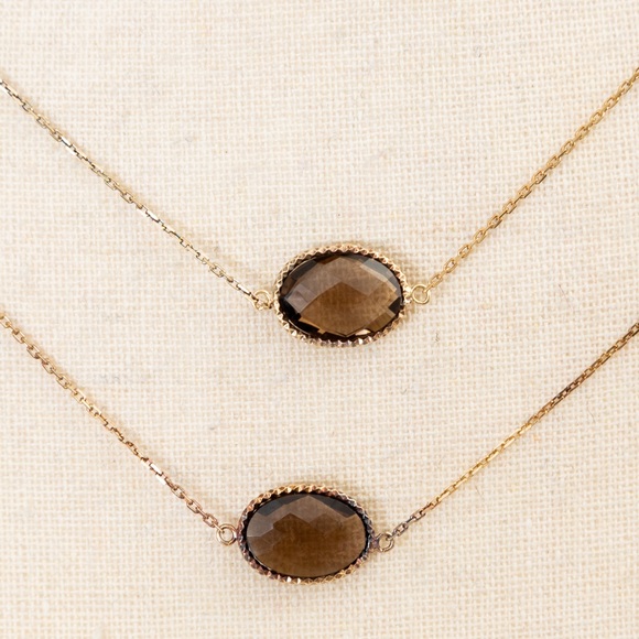 Technibond checkerboard faceted gemstone necklace sterling silver smoky quartz - Picture 10 of 14